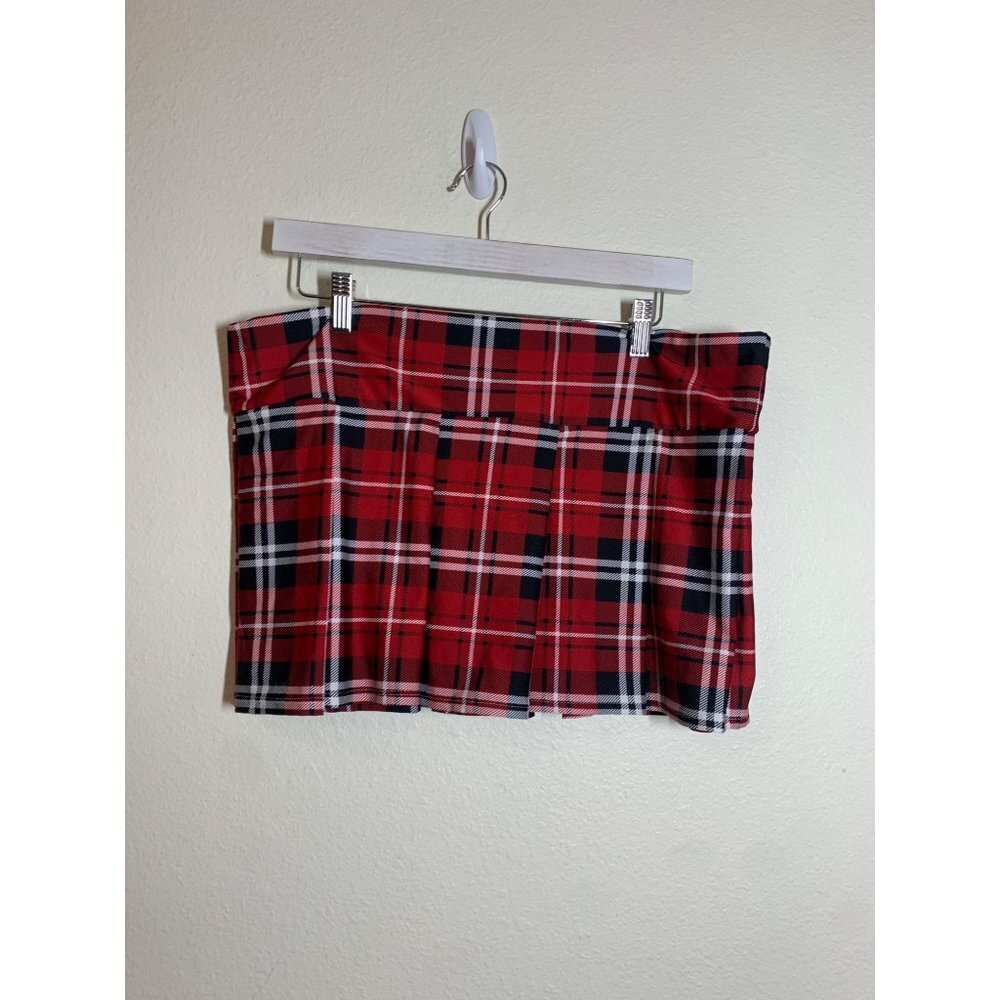 Spencer's Plaid Mini Skirt Red Pleated Adult Plus Size Cosplay Retro Y2K School